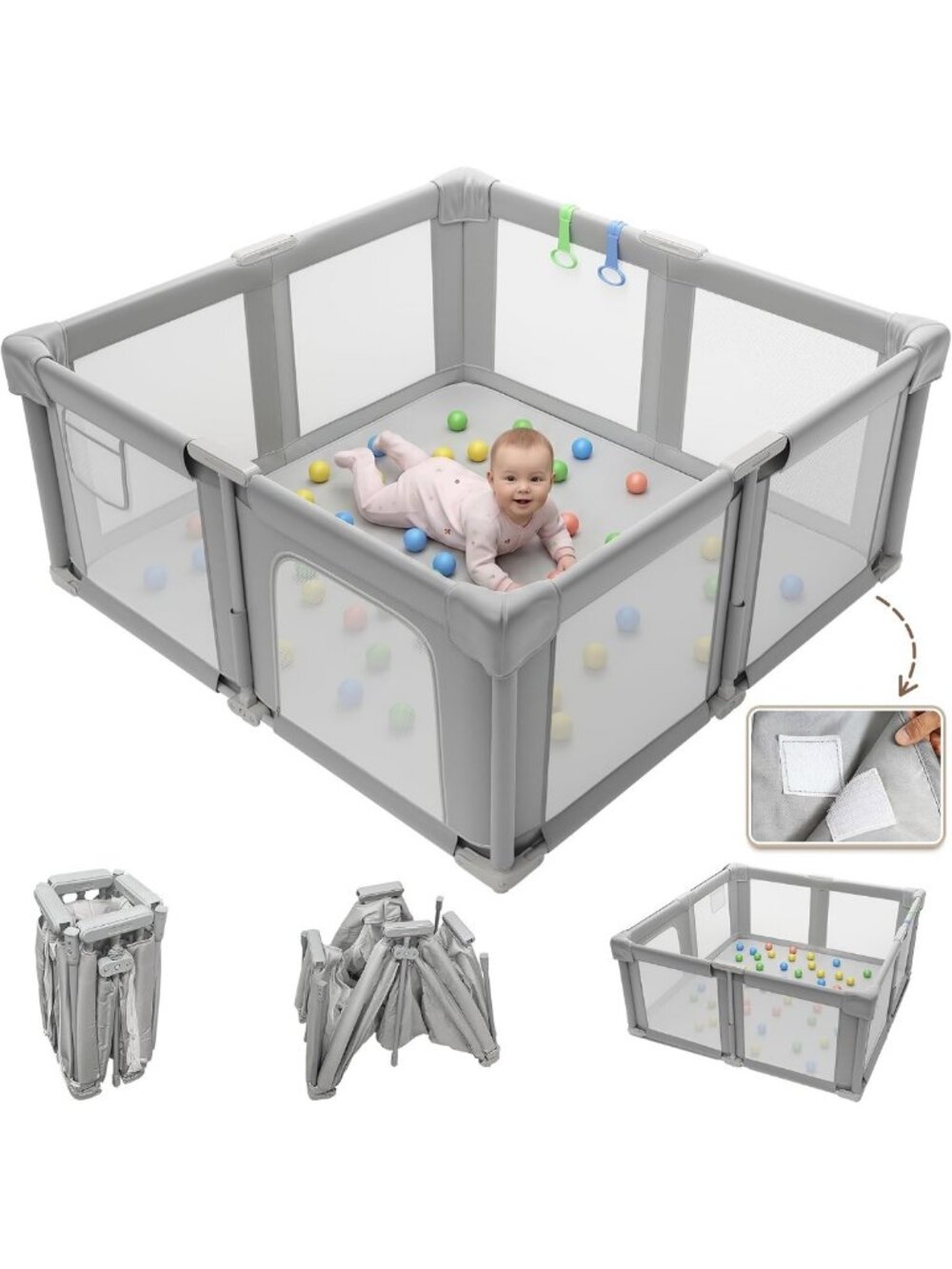 Foldable Baby Playpen, 51" Playpen for Babies and Toddlers with Mat Ocean Balls